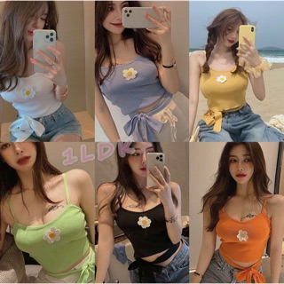 1LDK🌈พร้อมส่ง🌈เสื้อยืดสายเดียว ลายดอกไม้ผูกเอวน่ารักๆ 🌼(9021)