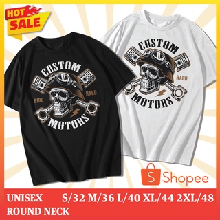 เสื้อยืดคอกลม Cotton 100% สกรีนลาย Skull Custom Motorcycle (แขนสั้น)