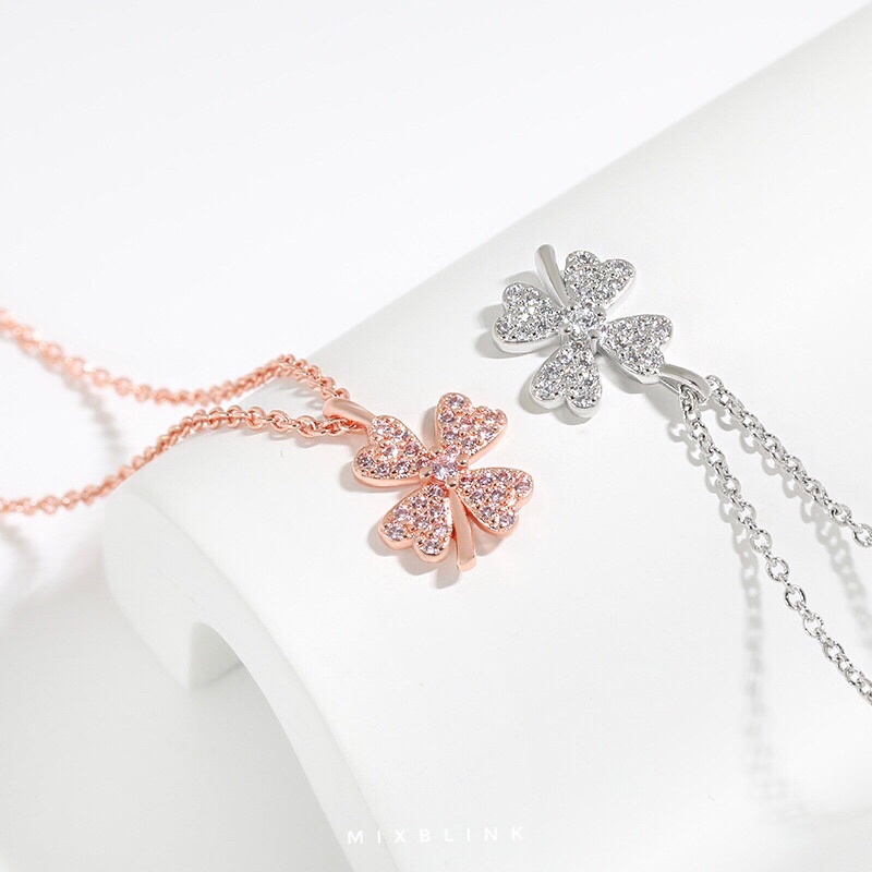 สร้อยคอ เงินแท้ 92.5% & ทองเหลือง ♡ รุ่น Lucky ♡ - ใบโคลเวอร์ นำโชค โชคดี MixBlink