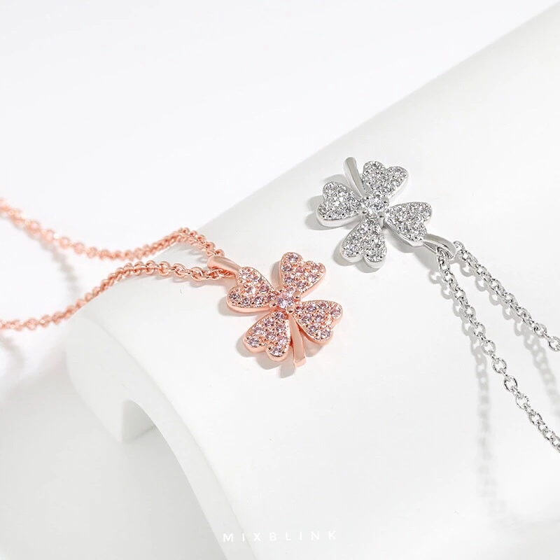สร้อยคอ เงินแท้ 92.5% & ทองเหลือง ♡ รุ่น Lucky ♡ - ใบโคลเวอร์ นำโชค โชคดี MixBlink