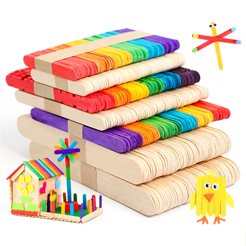 Popsicle Sticks 50Pcs Wooden Craft Ice Cream Stick Ice Lolly Sticks Natural Cake Tools DIY kids Handmade