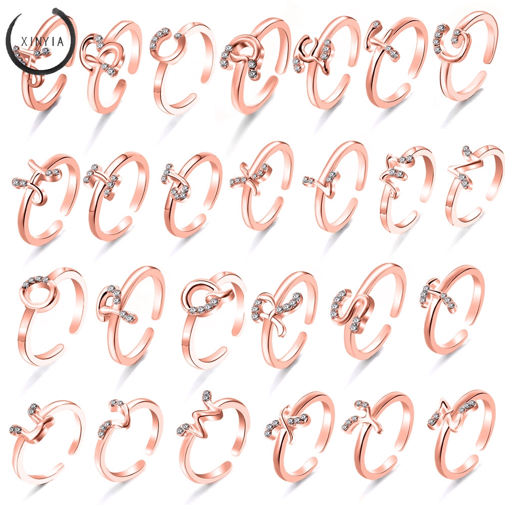 แหวน แบบตัวอักษร 26 ตัว ชุบทองคำขาว แฟชั่นสำหรับผู้หญิง