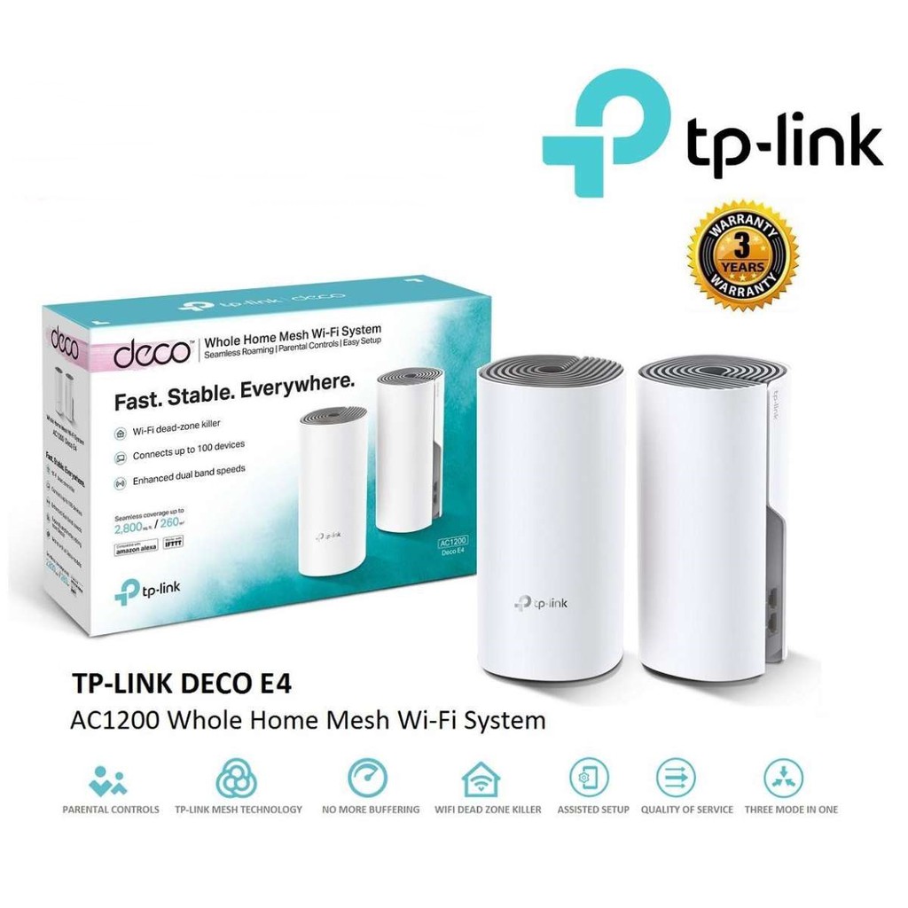 เร้าเตอร์แรงๆ TP-LINK DECO E4 (2-PACK) AC1200 Whole Home Mesh Wi-Fi System ครอบคลุมทั่วทั้งบ้านอย่างราบรื่น
