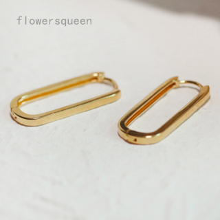 flowersqueen เครื่องประดับผู้หญิง ห่วงต่างหู ห่วงโลหะทองเหลือง รูปทรงสี่เหลี่ยม