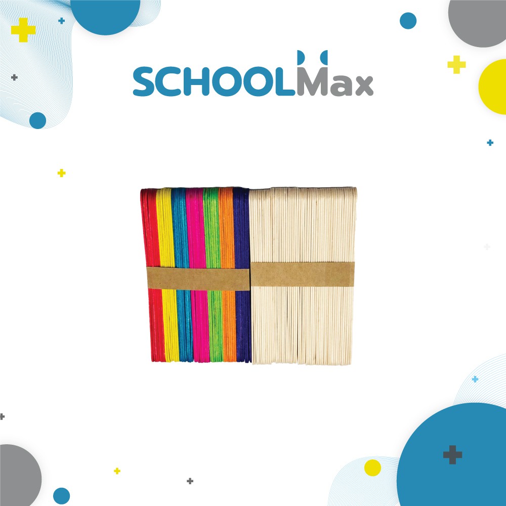School Max ไม้ไอติม / ไม้ไอศครีม (เล็ก,ใหญ่/ขาว,สี) (50 แท่ง) 1 แพ็ค