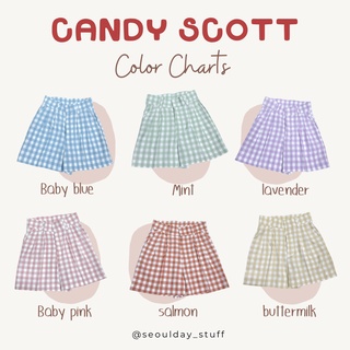 Seoulday_Stuff💚Candy Scott กางเกงขาสั้นผู้หญิง เอวสูง ลายสก็อต