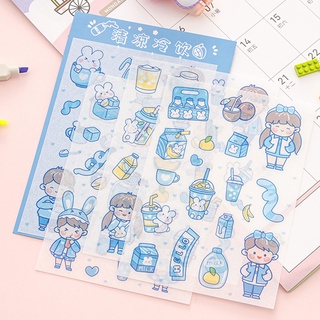 สติกเกอร์ ลายการ์ตูนญี่ปุ่น Kawaii Washi คละแบบ สําหรับติดตกแต่ง มี 4 แผ่น