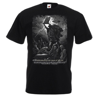 [COD]เสื้อยืด ผ้าฝ้าย คุณภาพสูง พิมพ์ลาย Moses Breaking The Tables Of The Law Exod Christian สําหรับผู้ชายS-5XL