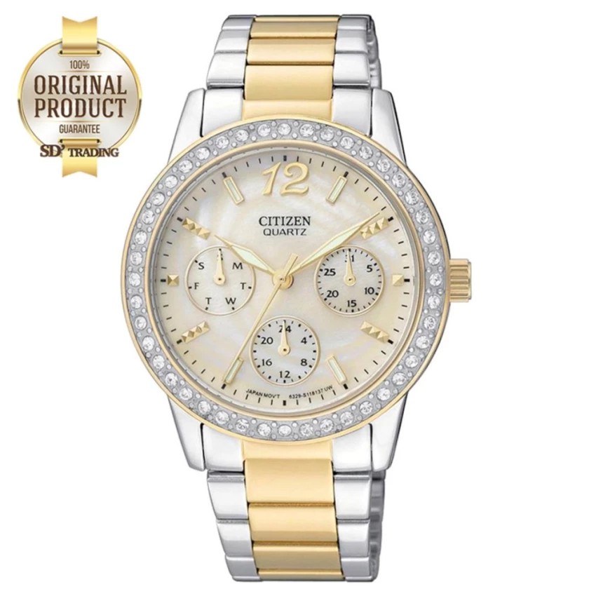 CITIZEN Crystal Lady Watch รุ่น ED8094-52N - 2กษัตริย์ Gold/Silver Pearl