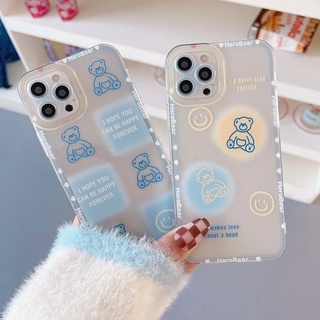 เคสโทรศัพท์มือถือนิ่ม ป้องกันเลนส์ ลายหมีหน้ายิ้ม สีฟ้า สําหรับ Xiaomi Redmi Note 11 11S 4G 10C 10 9S 9 8 7 6 7A 6A S2 9T 9A 9C Poco X3 NFC GT F3 F2 M3 M4 Pro 5G 4G