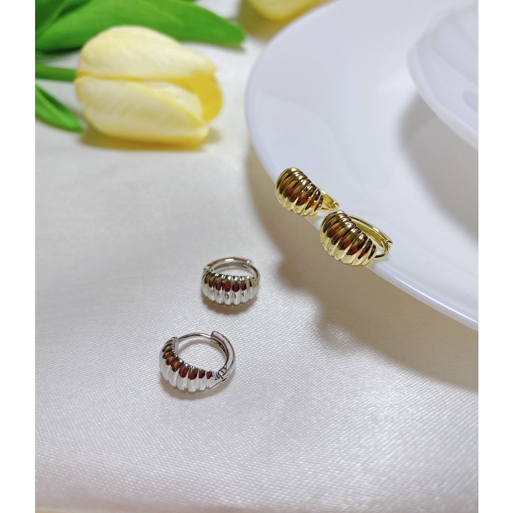 202_goodgift_station - small horn hoop earrings s925 silvers ต่างหูเงินแท้ ห่วงกลมแบบล็อค วงกลม