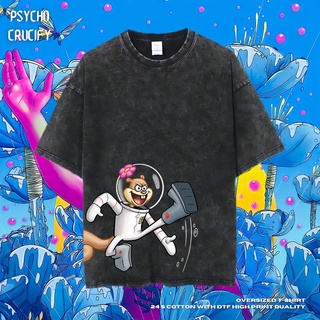 เสื้อยืด ขนาดใหญ่ พิมพ์ลาย Psycho Crucify Sandy Cheeks | หินล้างทําความสะอาด | เสื้อเชิ้ต ลาย Spongebob Squarepants | เส