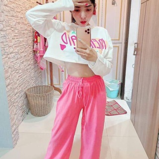 ชุดเชตเสื้อคอ+ปกางเกงขายาวสีชมพู มีสีเดียว ชุดละ350฿  Size เสื้อ อก32-36 ยาว13"