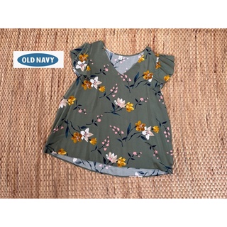 🍍Old Navy x Cotton ลายดอกผ้าเรยอน เเขนเต่อ สีเขียวสวย ❌ ตำหนิเนื้อผ้าจุดขาว • อก 38 ยาว 21