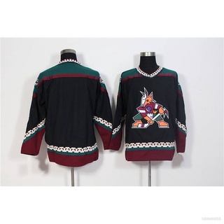 เสื้อกีฬาแขนยาว ลายทีม NHL Arizona Coyotes Hockey Jersey สีดํา คุณภาพสูง พลัสไซซ์