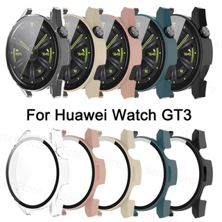 เคสฟิล์มกระจก PC แบบแข็ง กันรอยหน้าจอ สําหรับ Huawei watch GT3 42 มม. 46 มม.