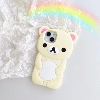 3D RilakkumaหมีซิลิโคนปลอกสําหรับIPhone 14 15 16 11 12 13 17 PLUS Pro MAXกันกระแทกป้องกันกรณี