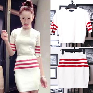 (สินค้าพร้อมส่งค่ะ) ชุดแฟชั่นเซ็ทเกาหลี เสื้อแขนห้าส่วน