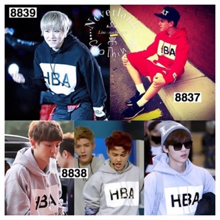 เสื้อแขนยาวผ้า Cotton นิ่ม ใส่สบาย มีฮู้ด แต่งลาย HBA แบบไอดอลเกาหลี ตามภาพ สไตล์เกาหลี แบบน่ารัก ดู