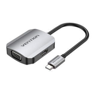 Vention ตัวแปลง USB C เป็น HDMI VGA 2 in 1 4K 1080P เชื่อมต่อโทรศัพท์ กับโปรเจคเตอร์ TV มอนิเตอร์ 34AWG 26AWG TFI TDE TDF