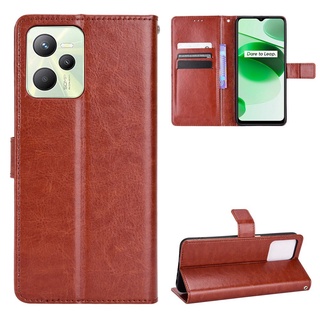 เคสโทรศัพท์หนัง PU ฝาพับ พร้อมช่องใส่บัตร และสายคล้อง หรูหรา สําหรับ Realme Narzo 50A Prime