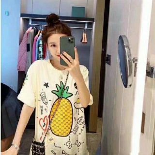 &lt;💜พร้อมส่ง🧡 &gt; เสื้อยืดโอเวอร์ไซต์ ลายสับปะรด พร้อมส่ง