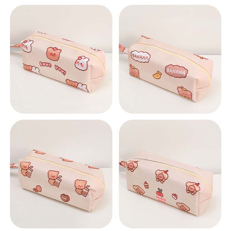 กระเป๋าดินสอกระเป๋าเครื่องเขียนผ้าแคนวาสลายหมีน่ารักขนาดใหญ่
