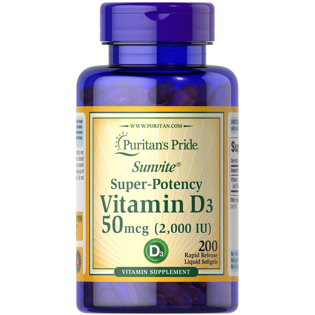 Puritan Vitamin D3 50 mcg (2000 IU) 200 softgels วิตามินดี 3
