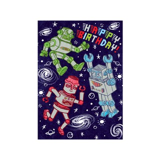 eeBoo Silver Robots Birthday Card - การ์ดอวยพรวันเกิด ลายหุ่นยนต์