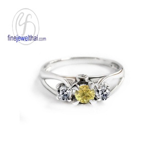 Finejewelthai-แหวนบุษราคัม-แหวนเพชรCZ-แหวนเงินแท้-แหวนพลอยแท้-Yellow-Sapphire-Silver-Ring-R1224yl (เลือกสีตัวเรือนได้)