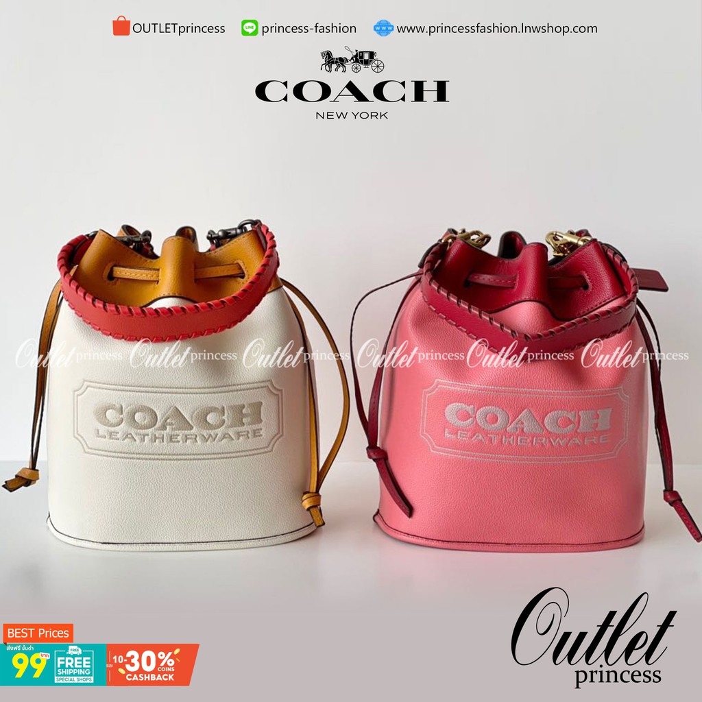 COACH Color-Block Leather Field Bucket Bag ((C3850//C3851)) พร้อมส่งที่ไทย  กระเป๋าทรงขนมจีบ สุดฮิต 