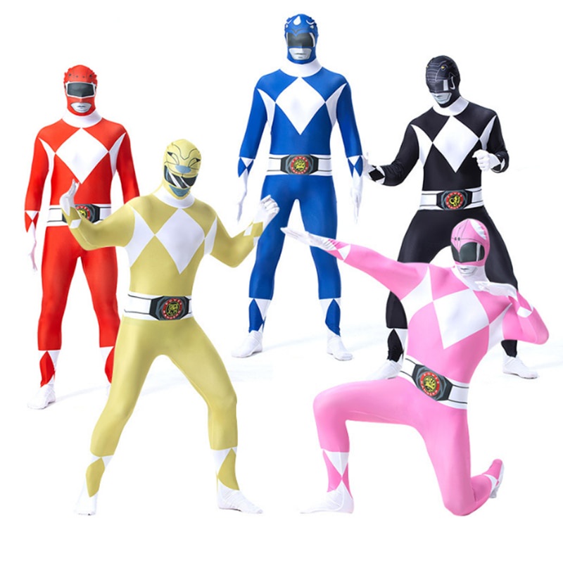 เครื่องแต่งกายผู้ชาย Zentai Power Rangers สําหรับชุดจั๊มสูทลูกเรือสีแดงคอสเพลย์ที่มีความซับซ้อน