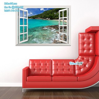 Wall Sticker สติ๊กเกอร์ติดผนัง 3D หน้าต่างวิวทะเล AF5013 (กว้าง90cm.xสูง60cm)