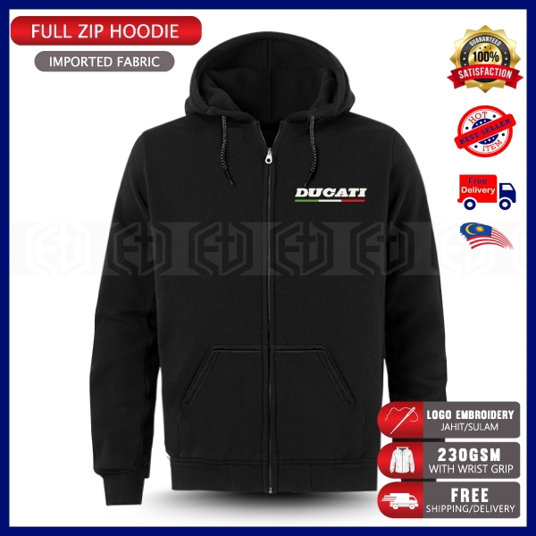 Ducati Racing Team Italy Sweatshirt Zip Hoodie เสื้อกันหนาวผ้าฝ้าย Sulam แฟชั่น Pakaian Baju Casual 