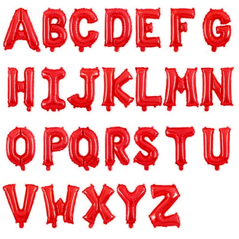 สีแดง [มีแพ็คเกจ] ลูกโป่งฟอยล์ ตัวอักษร 16นิ้ว A-Z พร้อมแพคเกจแยกทุกตัว ลูกโป่ง + ที่สูบแบบปากเป่าในซอง