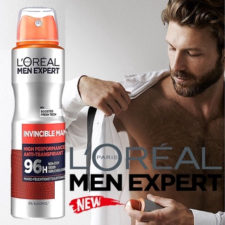 LOreal Men Expert Invincible Man 96H Anti-Perspirant Deodorant Spray 150ml สเปรย์ระงับกลิ่นกายกลิ่นหอมพิเศษสำหรับผู้ชาย