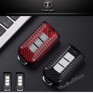 เคสรีโมทรถ Mitsubishi Pajero คาร์บอนไฟเบอร์แท้  T-Carbon พร้อมแผ่นใส Transparent TPU ครอบปุ่ม Smart Key แบบ 2 และ 3 ปุ่ม