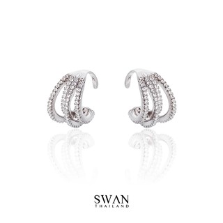 SWAN - Ocean Wave Ear Cuff ต่างหูหนีบ ไม่ต้องเจาะ ฝังเพชรคิวบิคเซอร์โคเนีย cubic zirconia