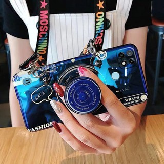 เคส เรียวมี C11 2021 C21 C25 C12 เคสโทรศัพท์ Realme C11 With Cute Crossbody Lanyard Kickstand Retro Camera Silicone Couple Phone Case Realme C11 Soft ase