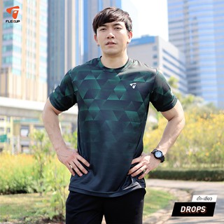 เสื้อกีฬา FLEXUP คอกลม รุ่น DROPS สีเขียว-ดำ 12LS201  - Polomaker