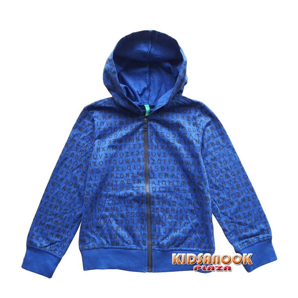 [แท้]BNT37 เสื้อแจ็กเก็ต เสื้อกันหนาว Benetton ลาย Alphabet (สำหรับเด็กอายุ 4-5 ปี) เสื้อฮูด ซิปหน้า ผ้ายืดเนื้อดี