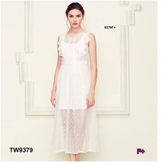G9379 เดรสลูกไม้ไหล่ระบาย + เสื้อสายเดี่ยวทรงครอป