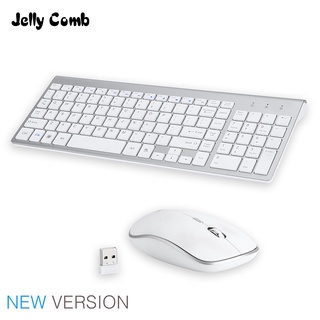 [สต็อกพร้อม] Jelly Comb 2.4G ชุดคีย์บอร์ดไร้สาย และเมาส์ไร้เสียง แบบมินิมอล มัลติมีเดีย ขนาดเต็ม สำหรับโน้ตบุ๊ก แล็ปท็อป เดสก์ท็อปพีซี