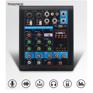 MINI Mixer 4 Channel 2 Band EQ ใช้ไฟ 5 โวลห์ - รับสัญญาญบรุ่น W-4 เก็บเงินปลายทางได้