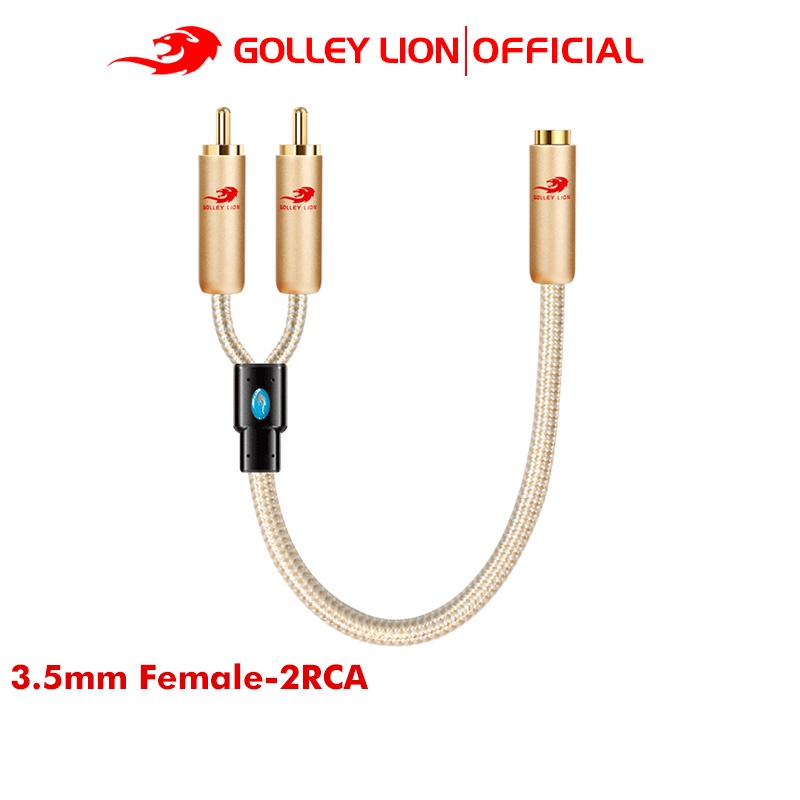 Golley LION อะแดปเตอร์สายเคเบิ้ลเสียงสเตอริโอ 3.5 มม. ตัวเมีย เป็น RCA คู่ สําหรับเครื่องขยายเสียง ลําโพงมิกเซอร์