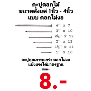 ตะปู ตะปูตอกไม้ ตะปูคุณภาพแกร่ง คุณภาพสูง ตอกไม่งอ แข็งแรงได้มาตรฐาน ขนาด 1นิ้ว 1.5นิ้ว 2นิ้ว 2.5นิ้ว 3นิ้ว 4นิ้ว ถูกสุด