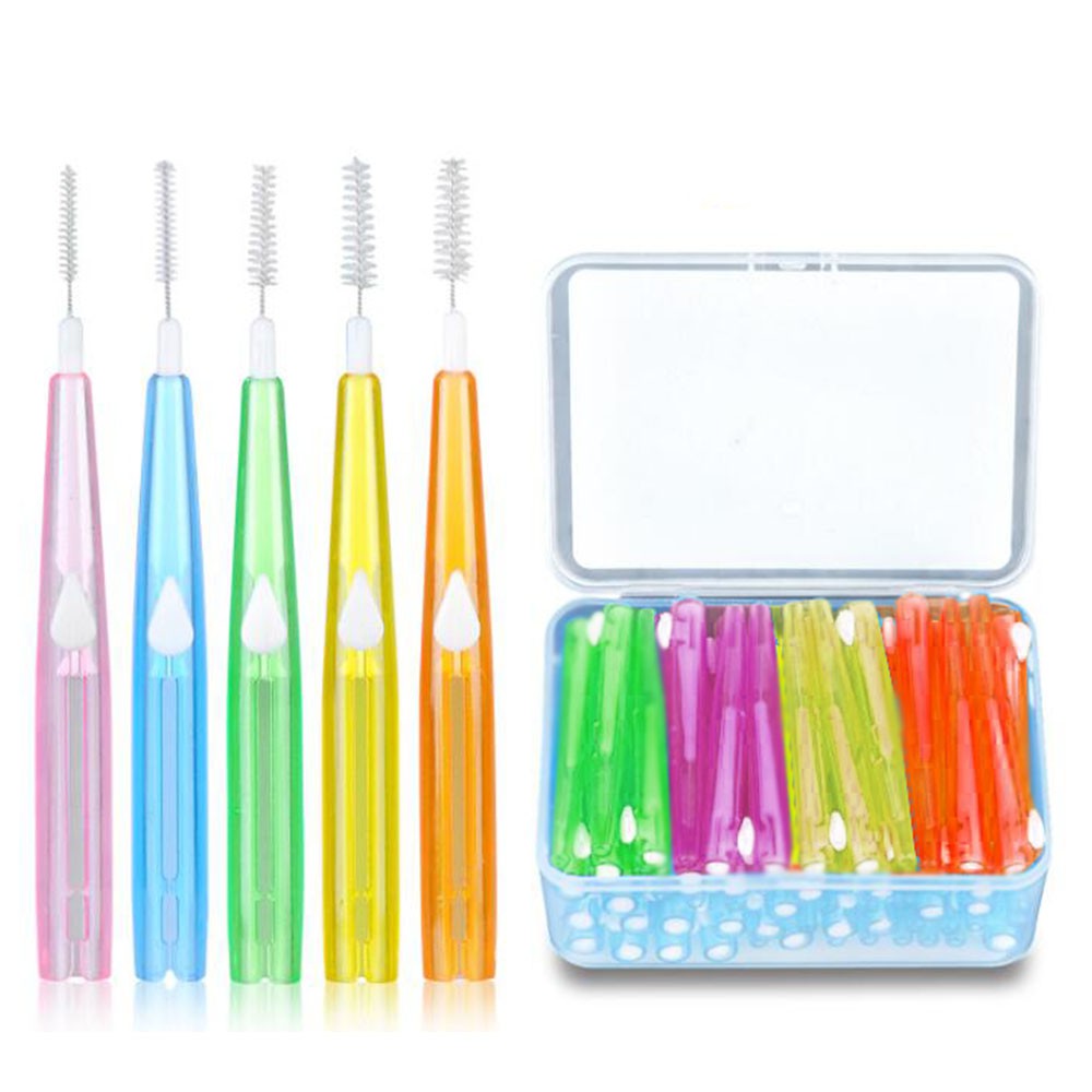 60 ชิ้น/กล่อง 0.6-1.5 มม.Push-Pull Interdental แปรง Slim ไหมขัดฟันไม้จิ้มฟันจัดฟันลวดแปรง Oral Care brosse a dent