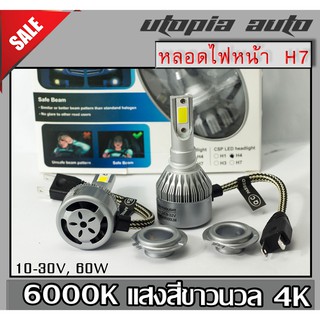 หลอดไฟหน้า Led ขั้ว H7 Cob 60w SUPER BRIGHT แสงสีขาว มีพัดลมระบายความร้อนในตัว 6000K BY UTOPIA