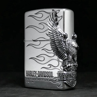 Zippo HDP-04 Harley Davidson - Fire Pattern Side Metal Eagle (Silver) ของแท้ รับประกันตลอดชีวิต