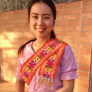 สไบลูกปัดสีส้ม สวยงามน่ารัก สไบลาว